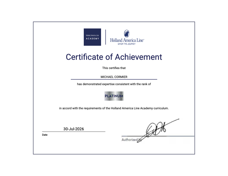 Holland America Line Academy — Platinum