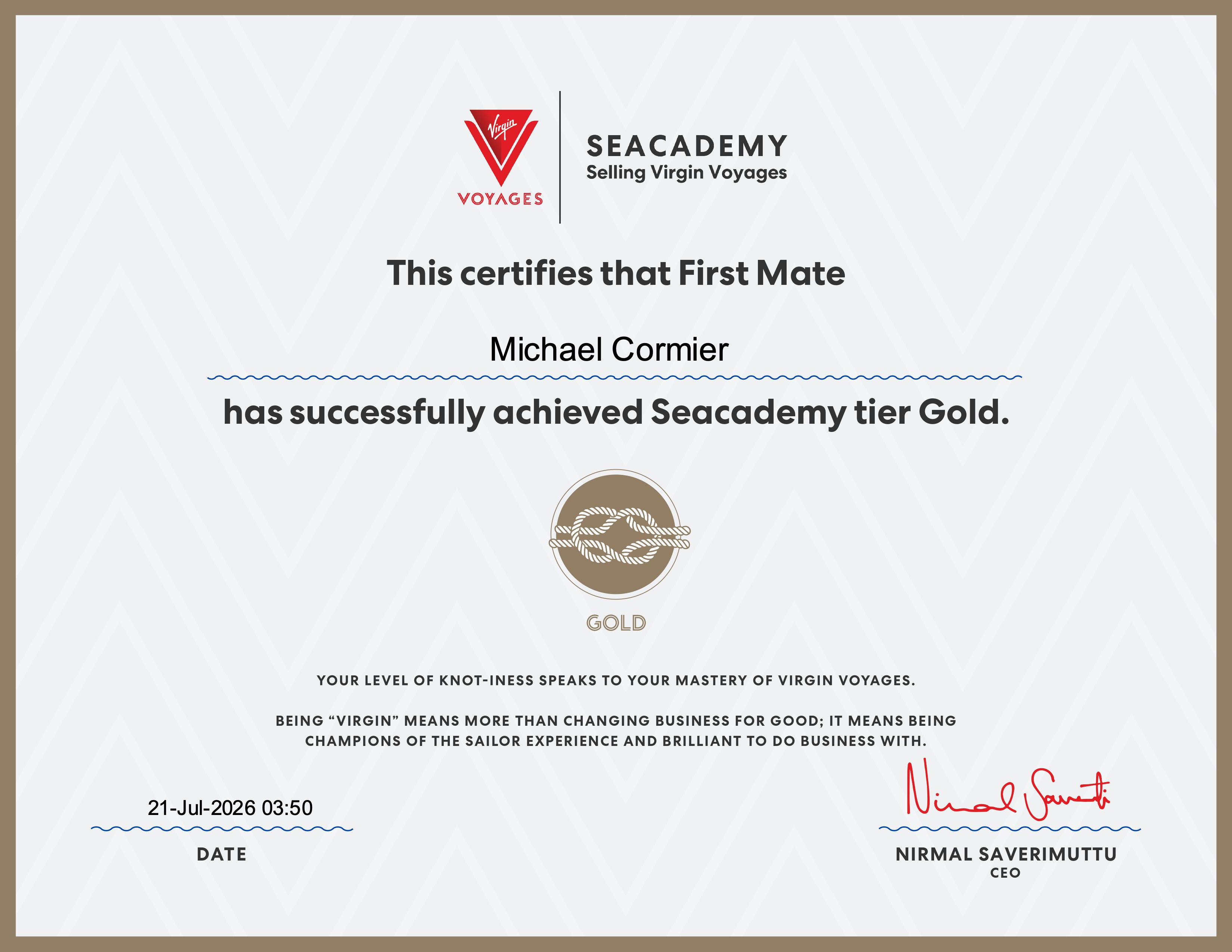 Virgin Voyages Seacademy Gold